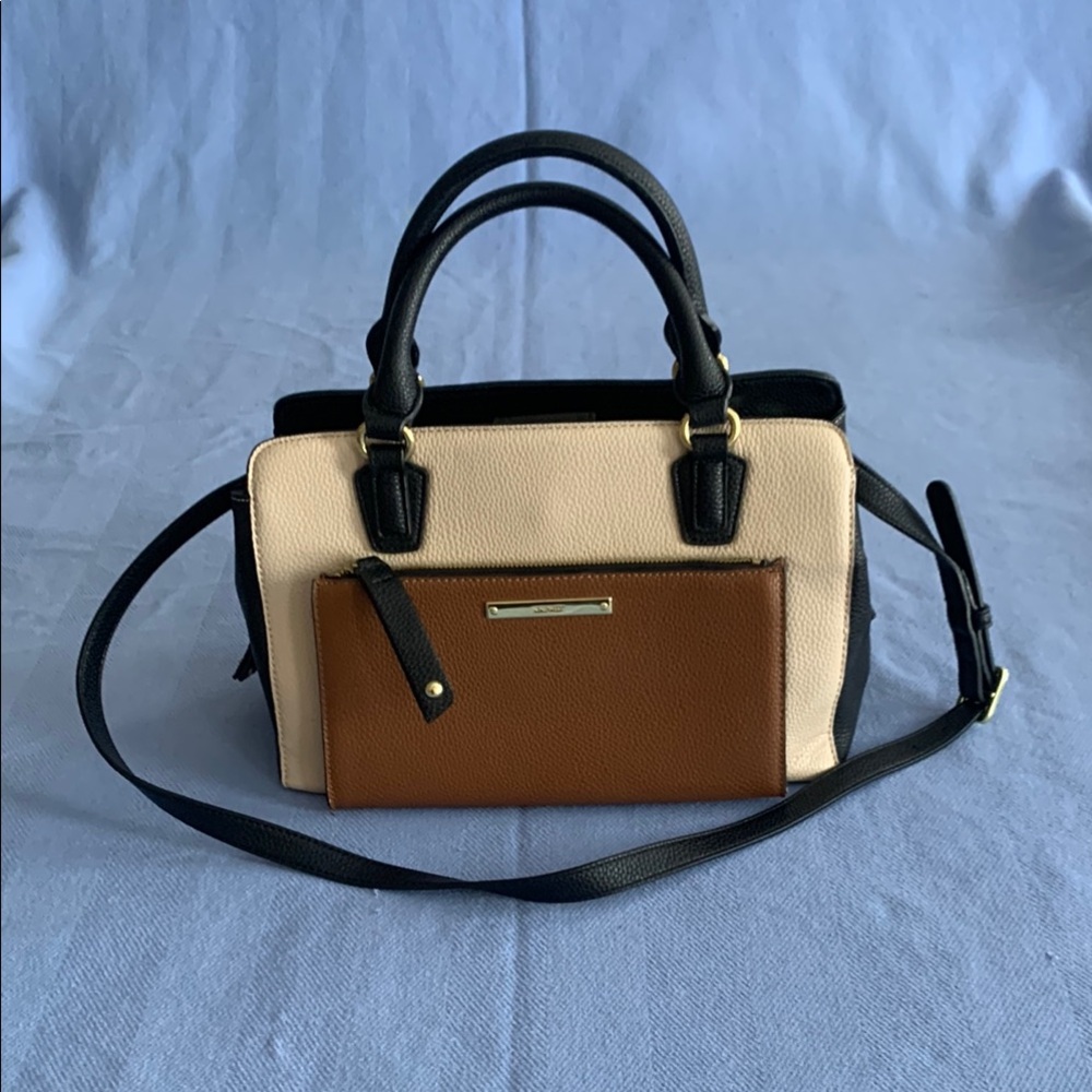 Nine West Black, Cream, and Brown Satchel